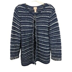 Chico's Cardigan Sweater w Top Hook (Chico's 1) US M Navy Stripes Boho